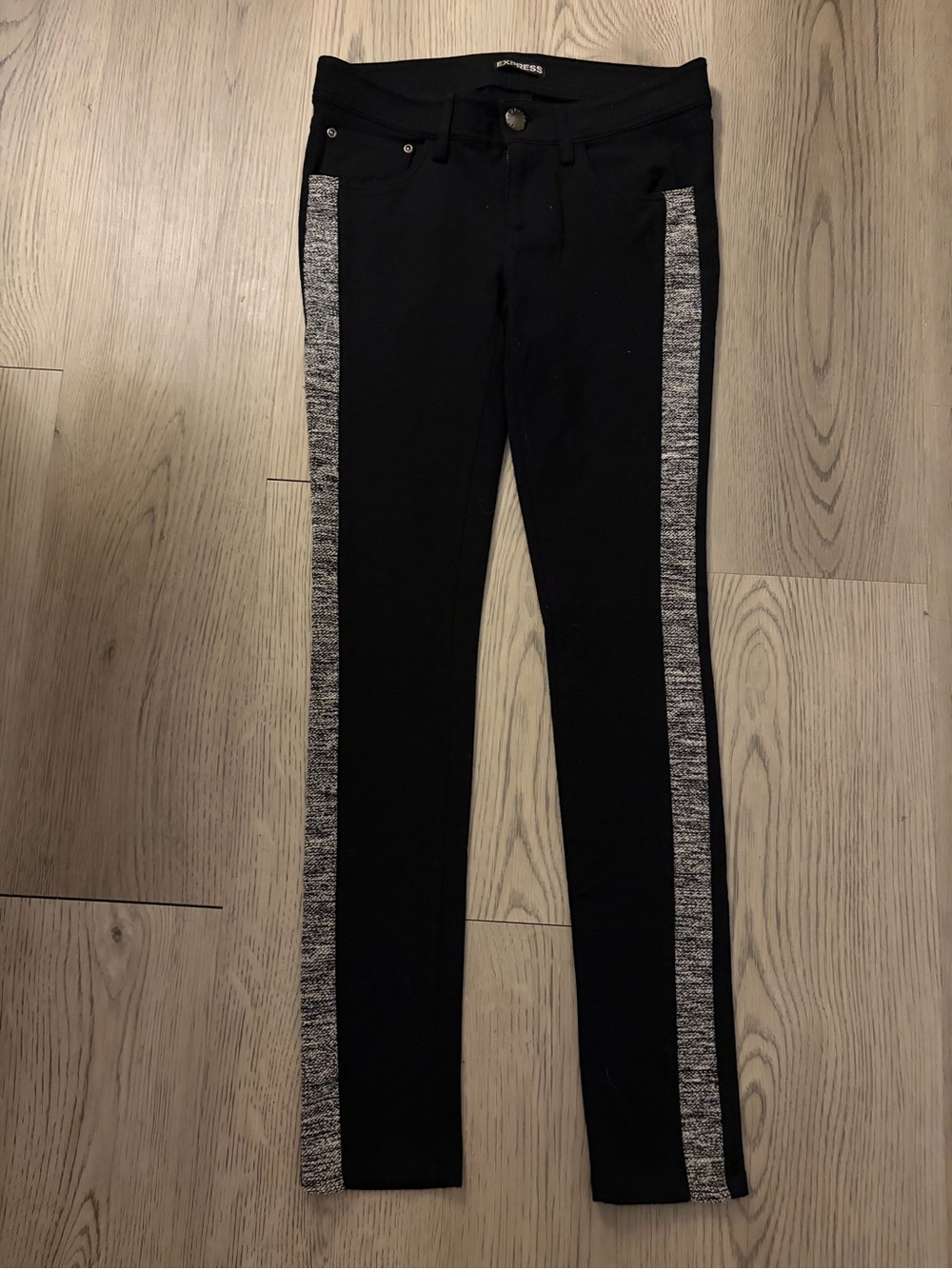 Express Black Women’s Slim Jeans with Gray Side Stripe